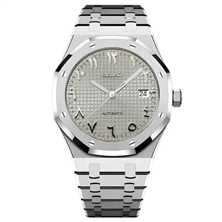 OAKMOD | White Silver Arabic NH35 Seiko Mod - 398.00 WATCHBRICK