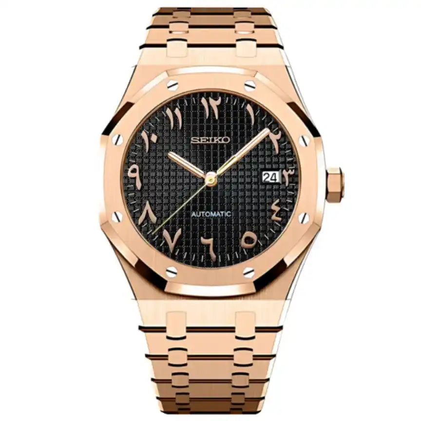 OAKMOD | Rose Gold Black Arabic NH35 Seiko Mod - 418.00 WATCHBRICK