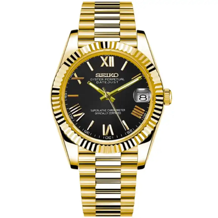 JUSTMOD | Roman Gold President NH35 Seiko Mod - 428.00 WATCHBRICK