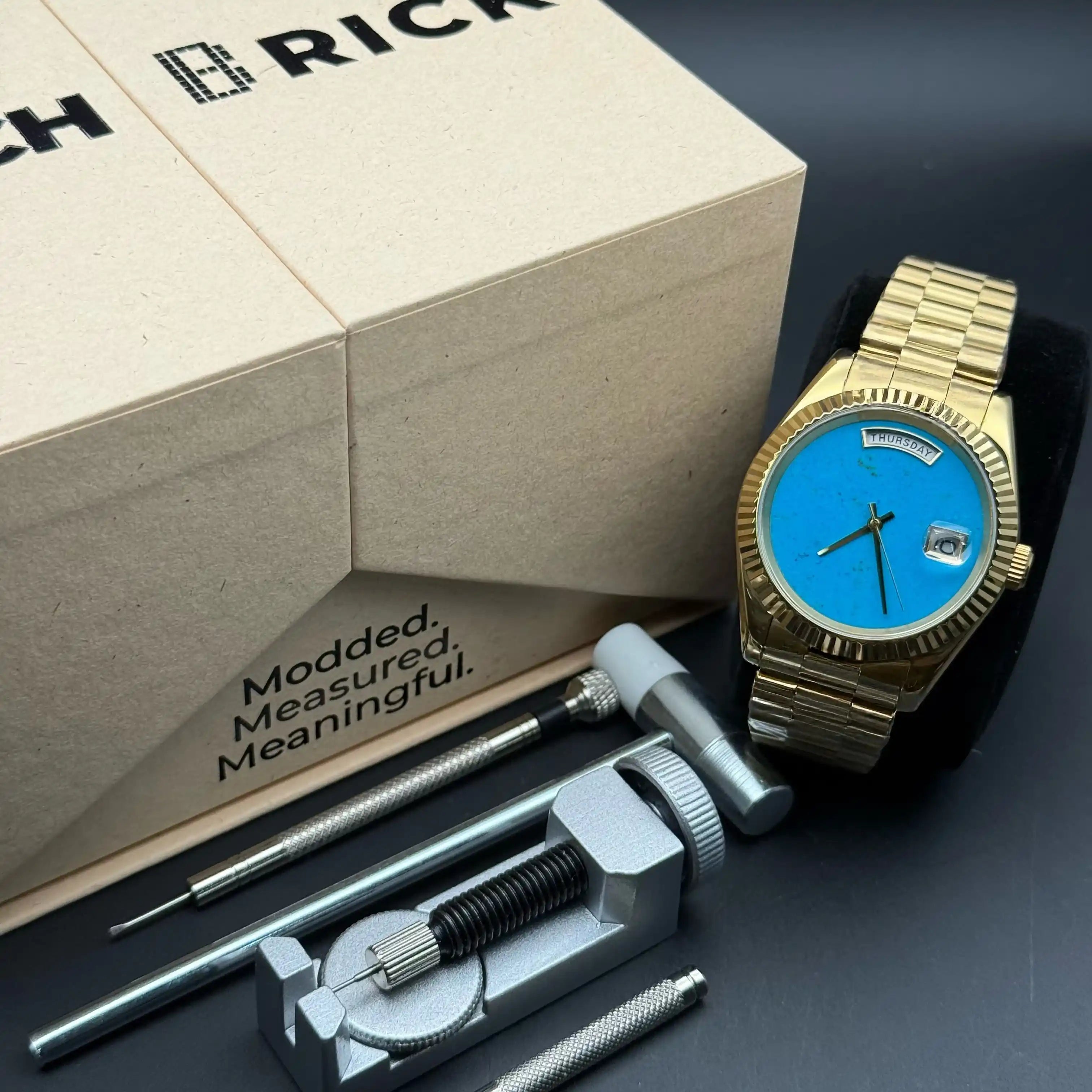 JUSTMOD | Turquoise Day-Date 8285 Custom Watch - 458.00 WATCHBRICK