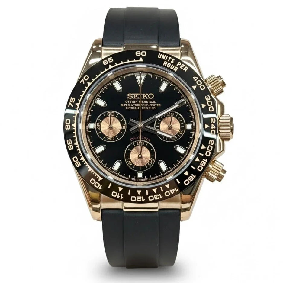 CHRONO - TONA MOD | Rose Black Rubber VK63 - WATCHBRICK INTERNATIONAL LIMITED