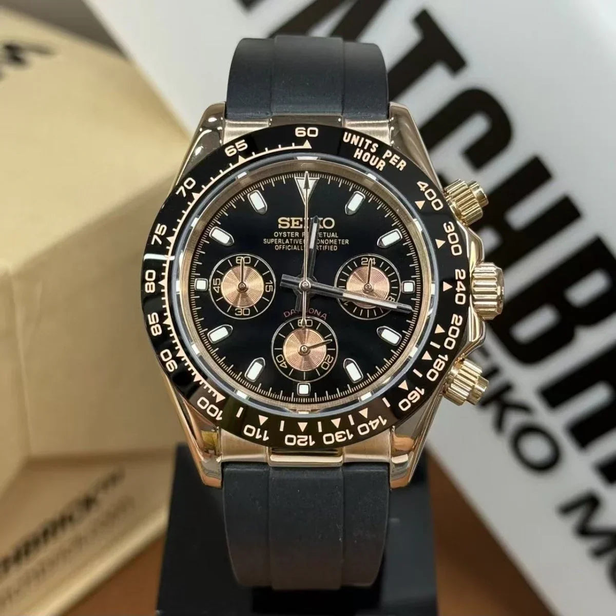 SEIKTONA | Rose Black Rubber VK63 - WB MOD WATCHES