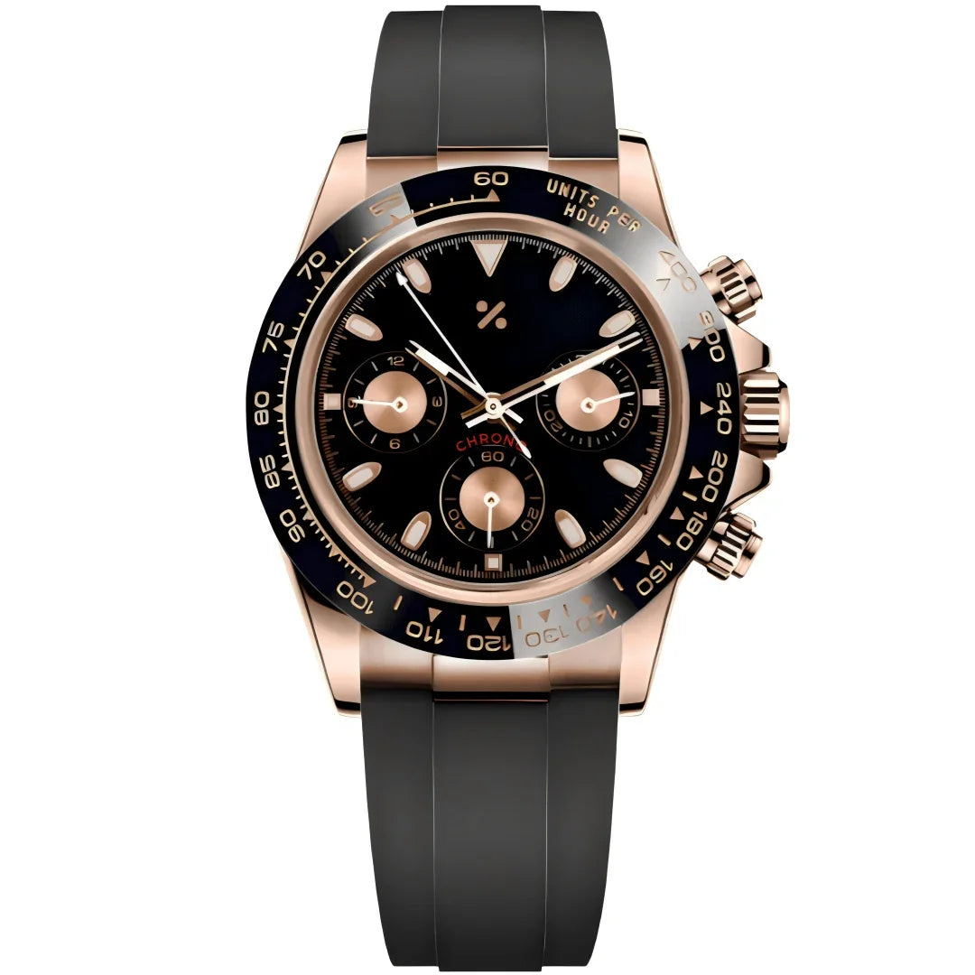 SEIKTONA | Rose Black Rubber VK63 - WB MOD WATCHES