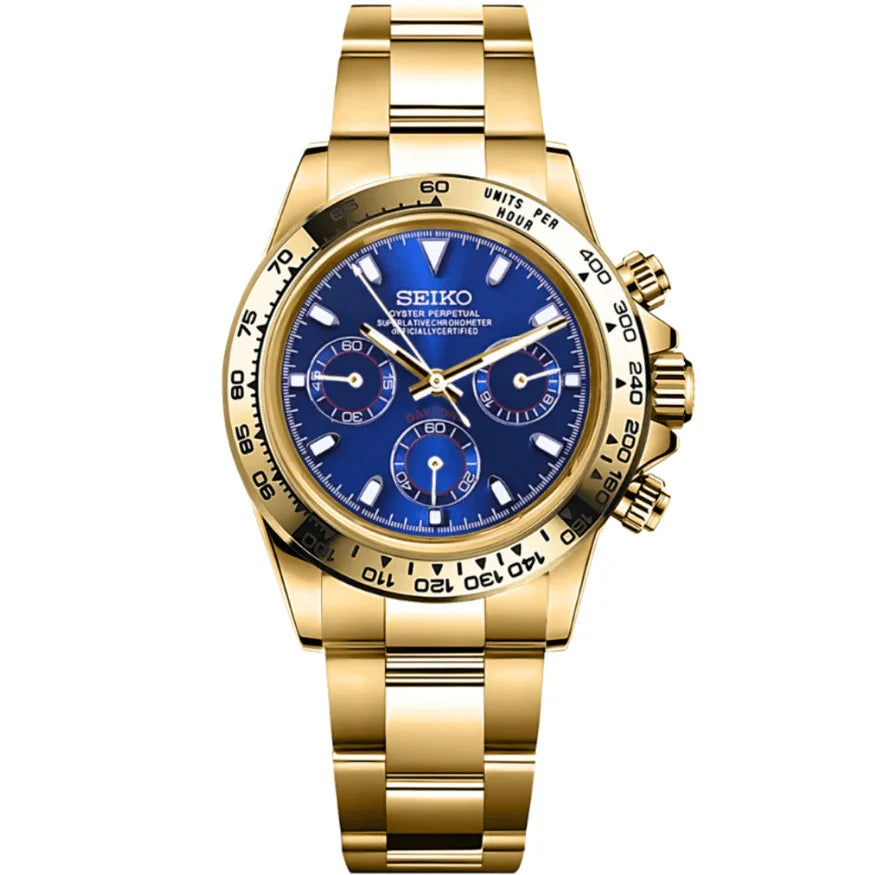 CHRONO - TONA MOD | Yellow Gold Blue VK63 - WATCHBRICK INTERNATIONAL LIMITED