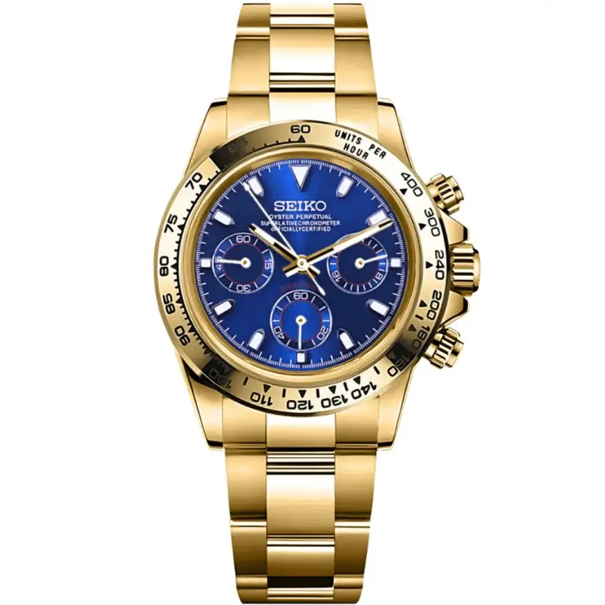 CHRONO - TONA MOD | Yellow Gold Blue VK63 - WATCHBRICK INTERNATIONAL LIMITED