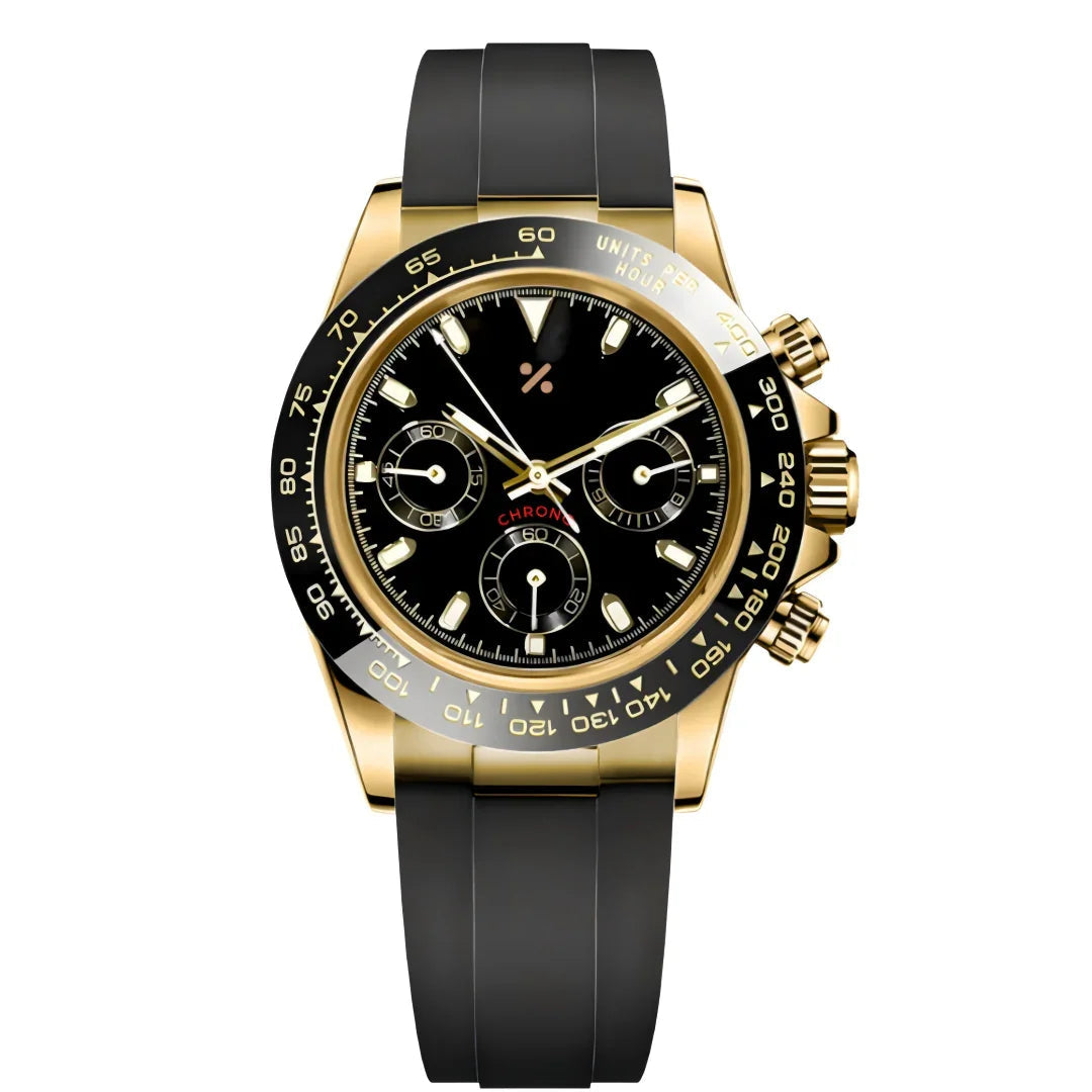 SEITONA | Yellow Gold Black Rubber VK63 - 418.00 WATCHBRICK