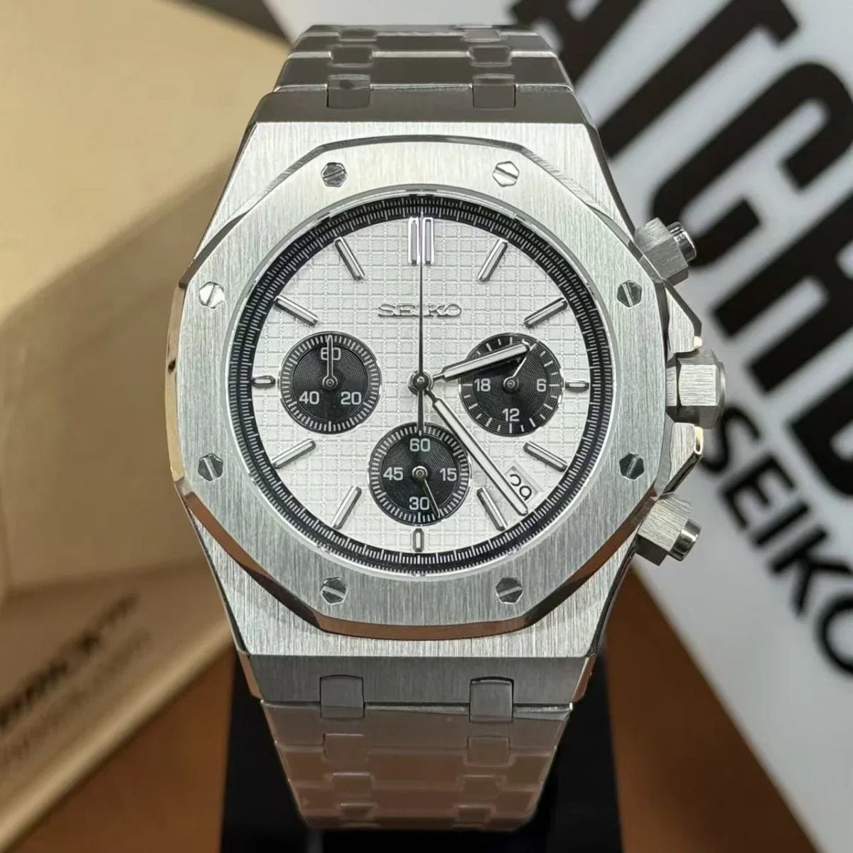 SEIKOAK | White Black VK63 Chrono Mod - WB MOD WATCHES