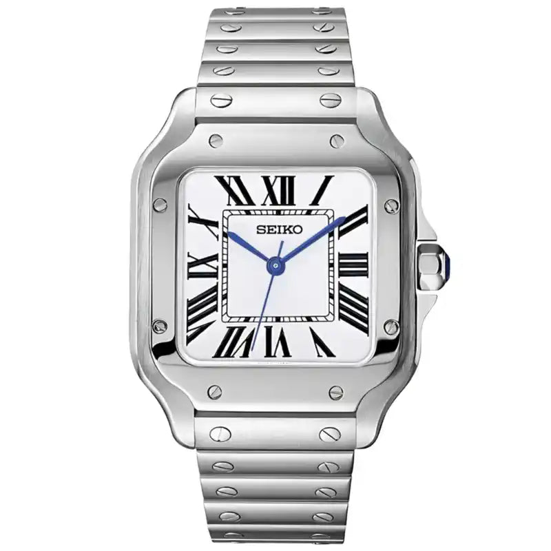 SANTOS | White Blue Hands NH35 Seiko Mod - 398.00 WATCHBRICK
