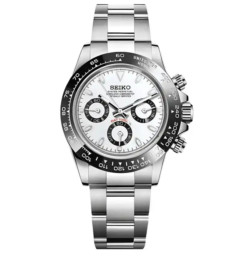 しろしろさんのVK63クロノグラフ 39mm カラフルCZダイヤモンドベゼル SEITONA | White Panda VK63 Seiko Mod – WATCHBRICK