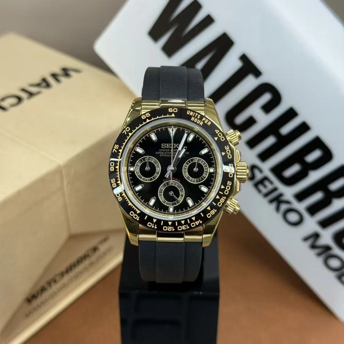 SEITONA | Yellow Gold Black Rubber VK63 - 418.00 WATCHBRICK