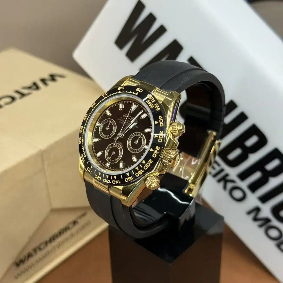 SEITONA | Yellow Gold Black Rubber VK63 - 418.00 WATCHBRICK