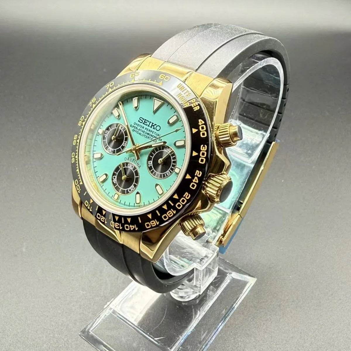 SEITONA | Tiffany Blue Gold VK63 Custom Watch - WATCHBRICK