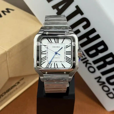 SANTOS | White Blue Hands NH35 Seiko Mod - 398.00 WATCHBRICK