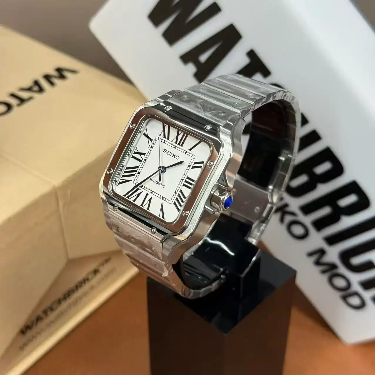 SANTOS | White Blue Hands NH35 Seiko Mod - 398.00 WATCHBRICK