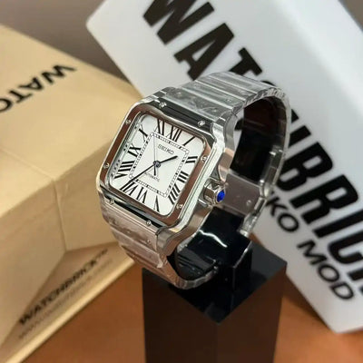 SANTOS | White Blue Hands NH35 Seiko Mod - 398.00 WATCHBRICK