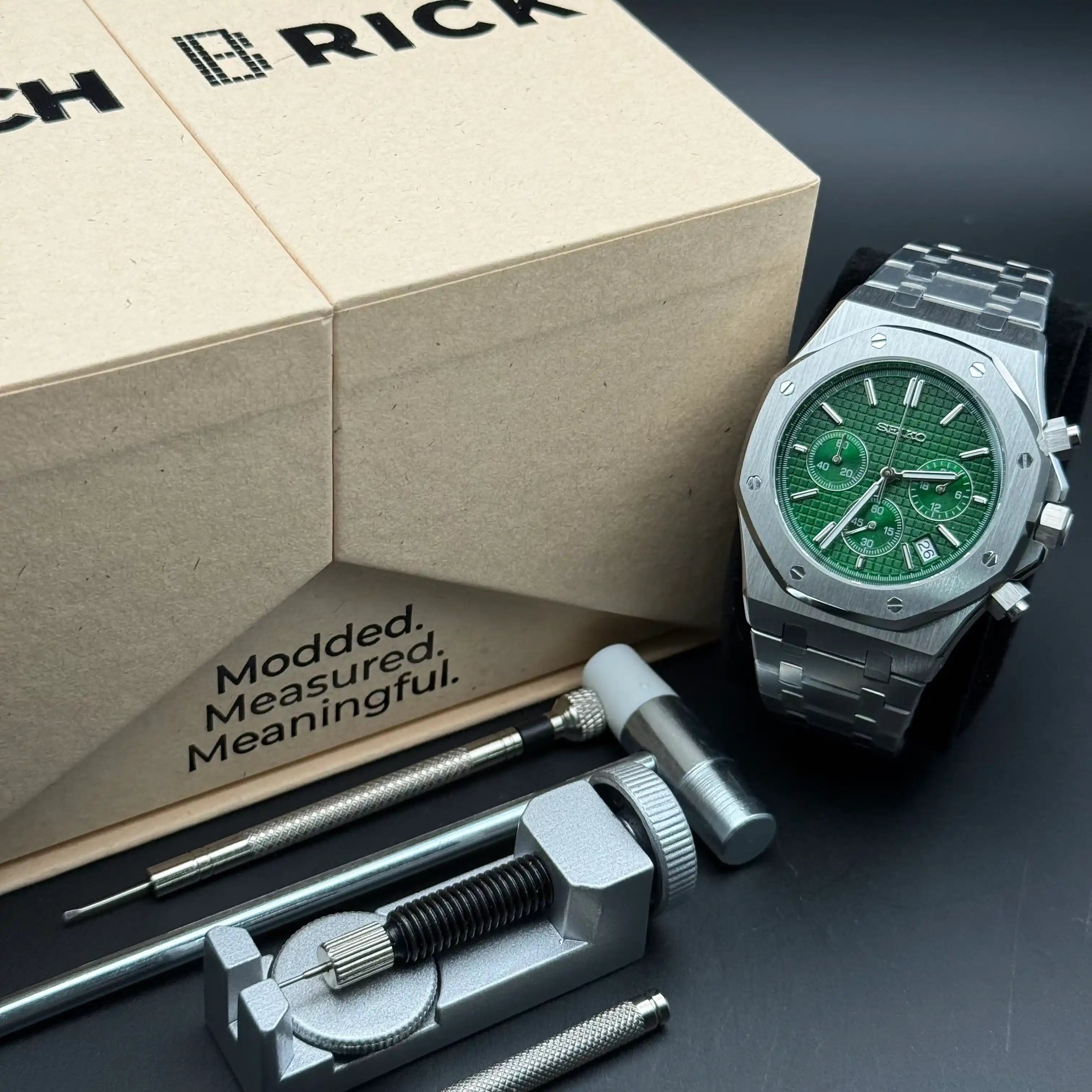 OAKMOD | Green Chronograph VK63 Seiko Mod - 398.00 WATCHBRICK