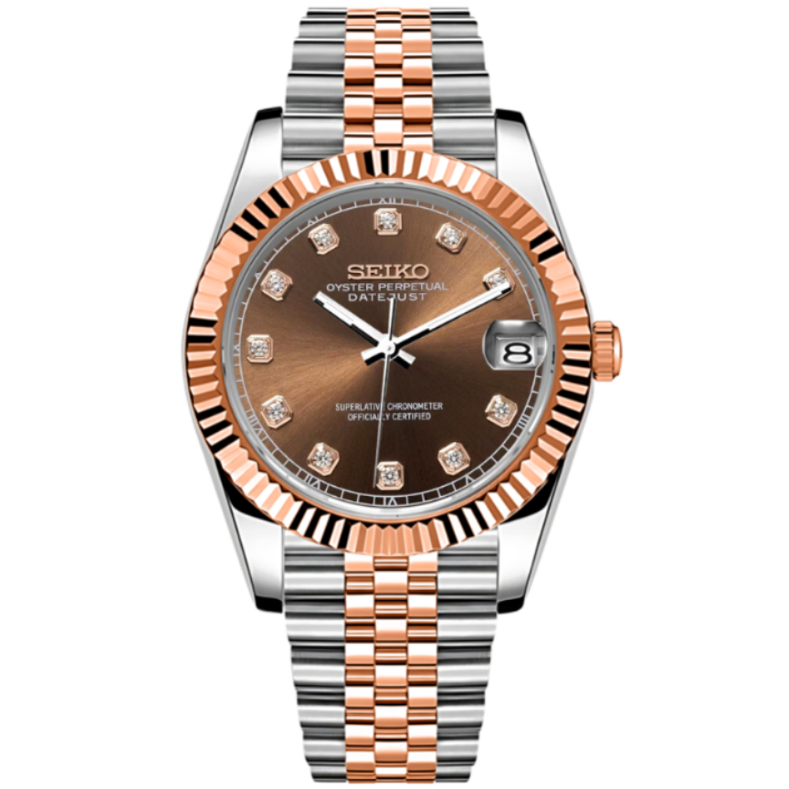 JUSTMOD | Two-Tone Brown Diamond NH35 Seiko Mod