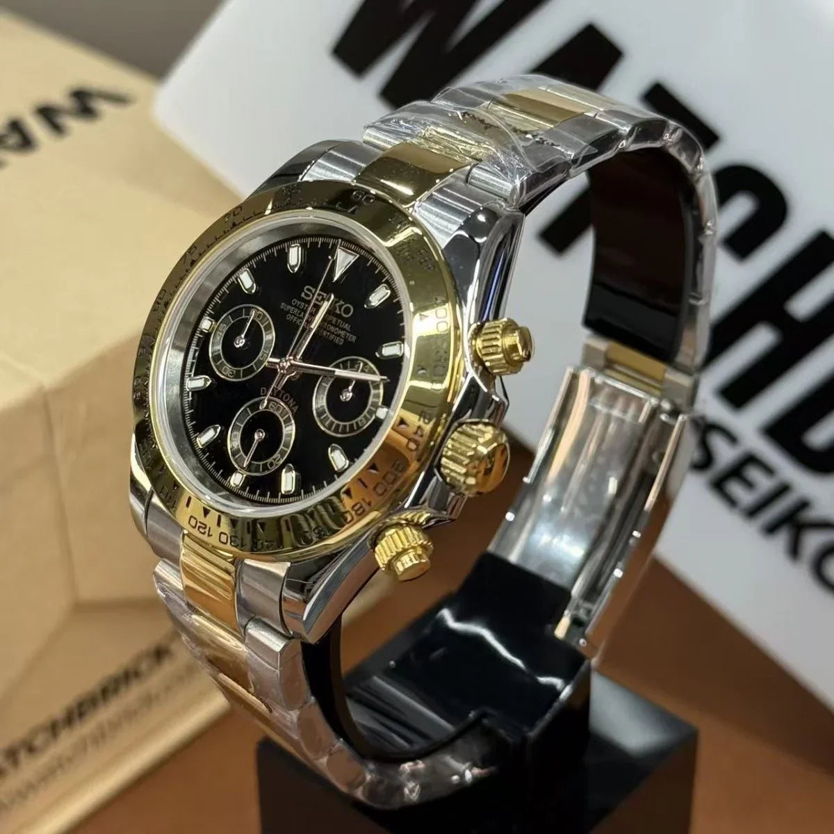 SEIKTONA | Black Panda Two-Tone VK63 - WB MOD WATCHES