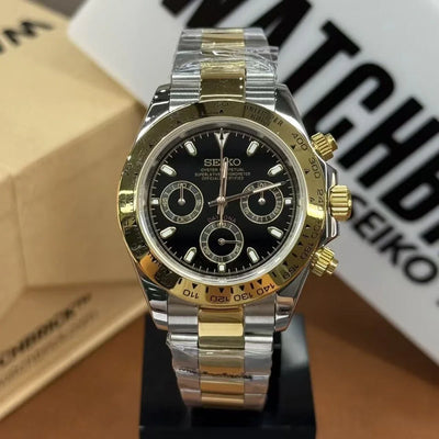 SEIKTONA | Black Panda Two-Tone VK63 - WB MOD WATCHES