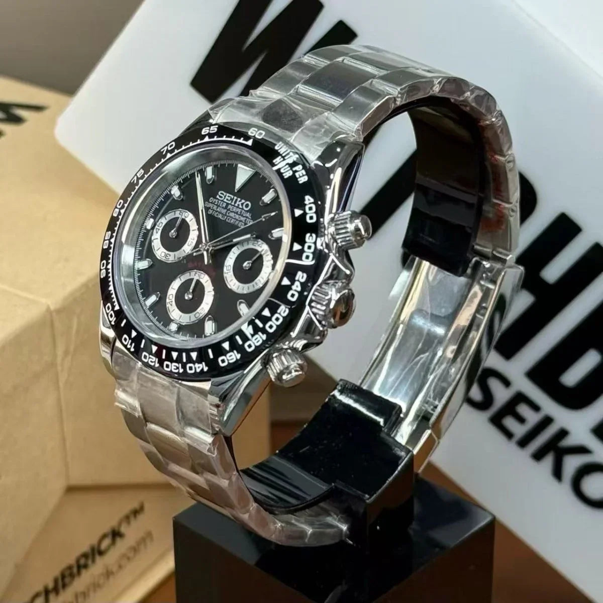 SEIKTONA | Black Panda VK63 - WB MOD WATCHES