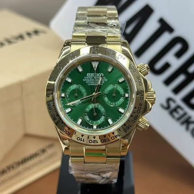 SEIKTONA | Gold Green VK63 Chrono - WB MOD WATCHES