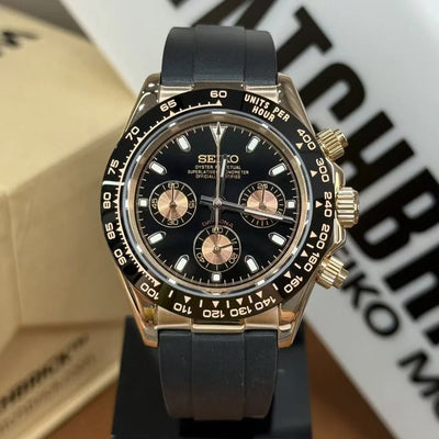 SEIKTONA | Rose Black Rubber VK63 - WB MOD WATCHES
