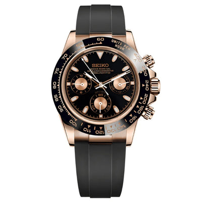 SEIKTONA | Rose Black Rubber VK63 - WB MOD WATCHES