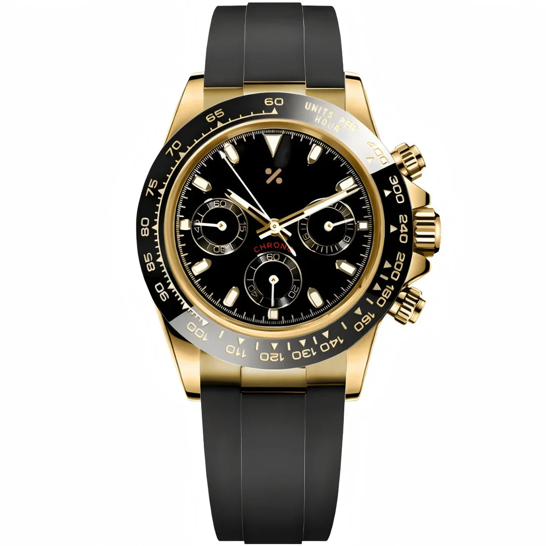 SEIKTONA | Yellow Gold Black Rubber VK63 - WB MOD WATCHES