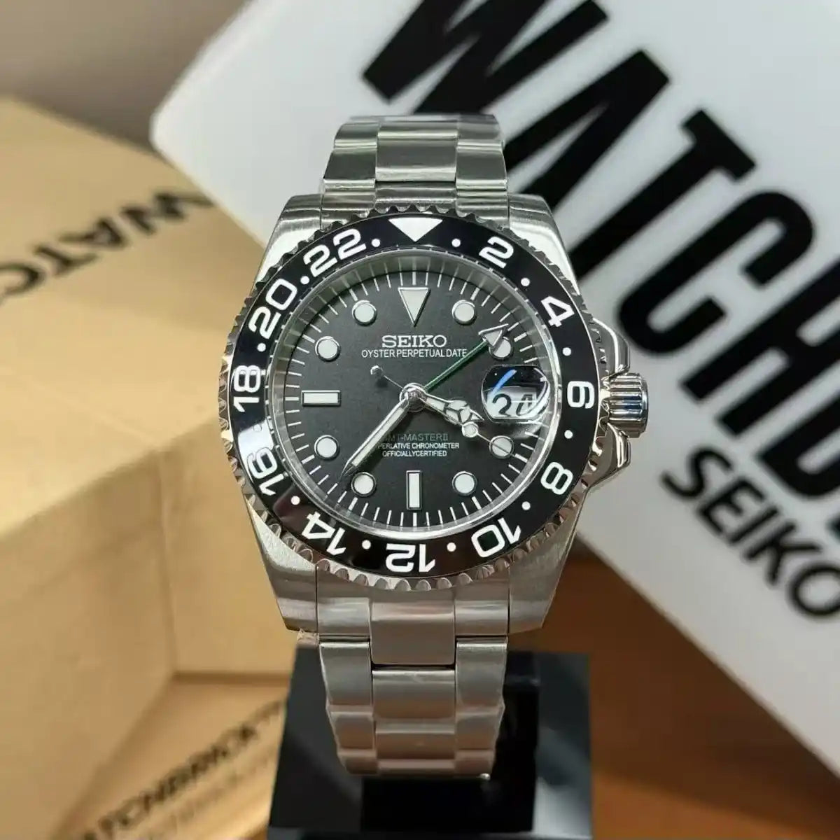 GMTMOD | Black Bezel NH34 Custom Watch – WATCHBRICK