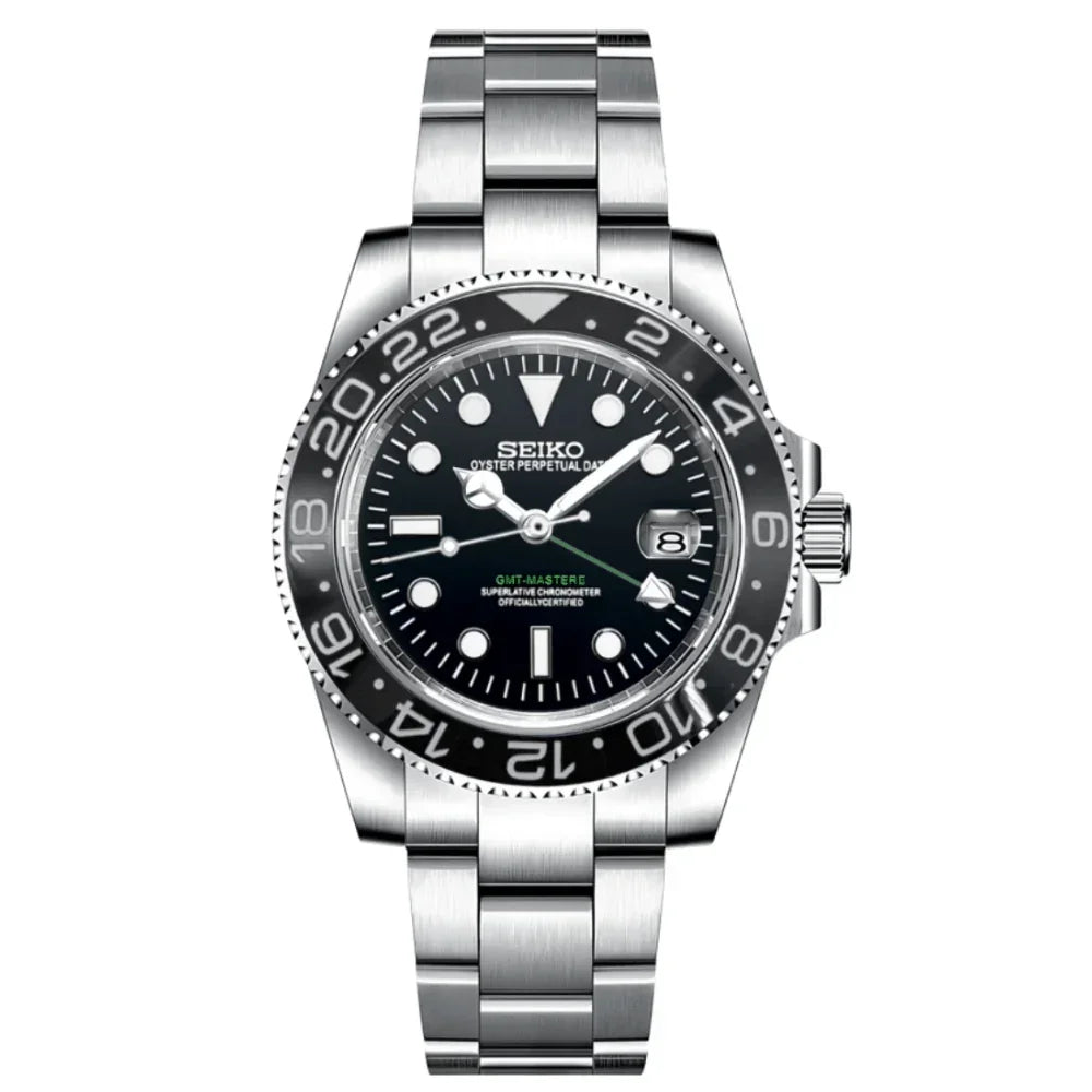 GMTMOD | Black Bezel NH34 Custom Watch Custom Seiko Mod Watches
