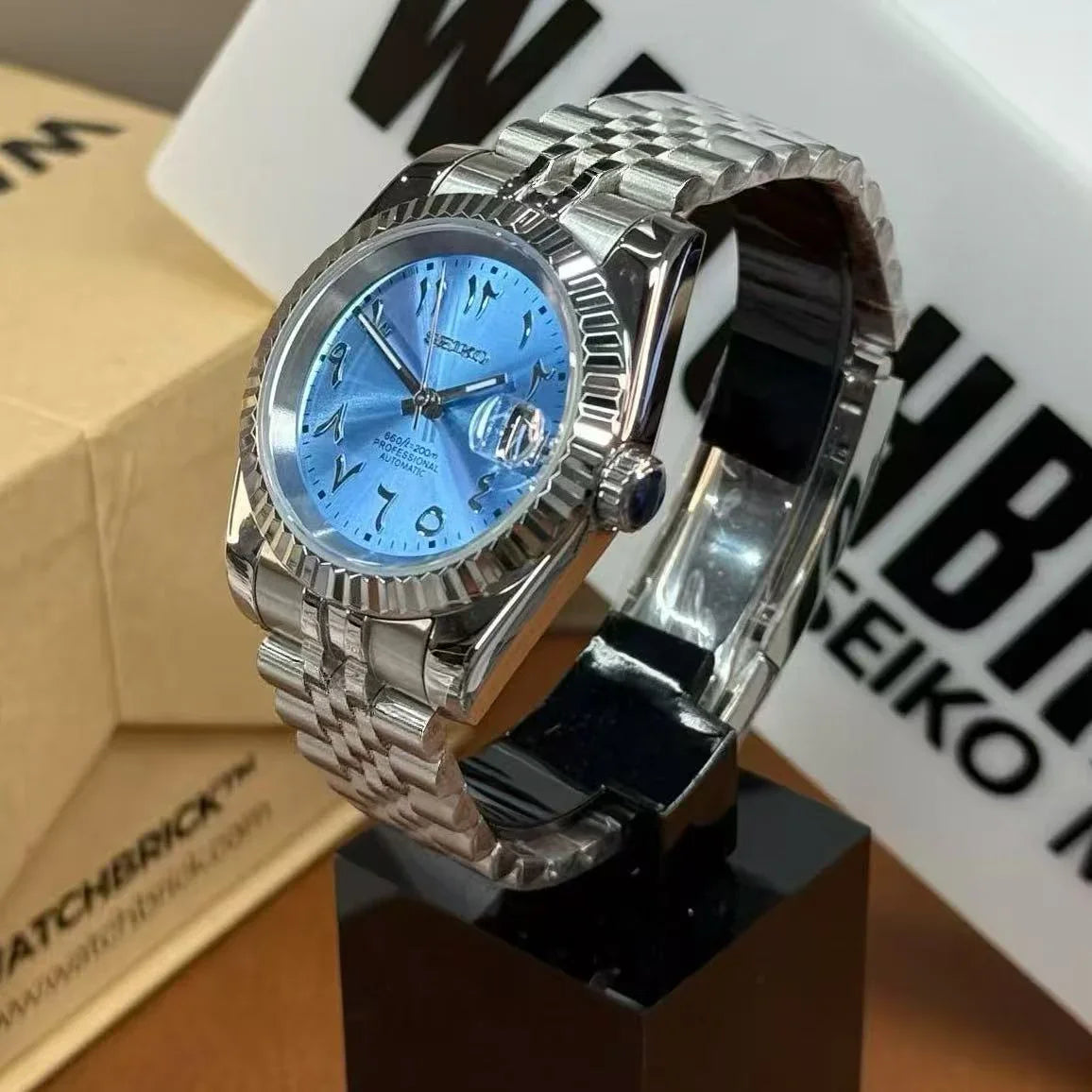 JUSTMOD | Arab Ice Blue NH35 Seiko Mod – WATCHBRICK