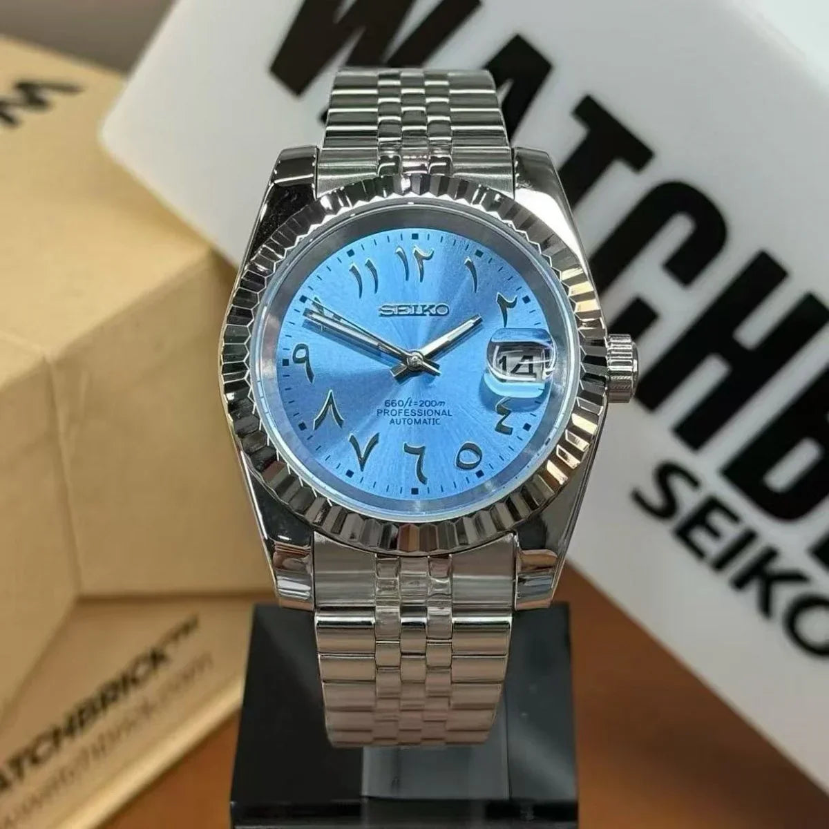 JUSTMOD | Arab Ice Blue NH35 Seiko Mod – WATCHBRICK