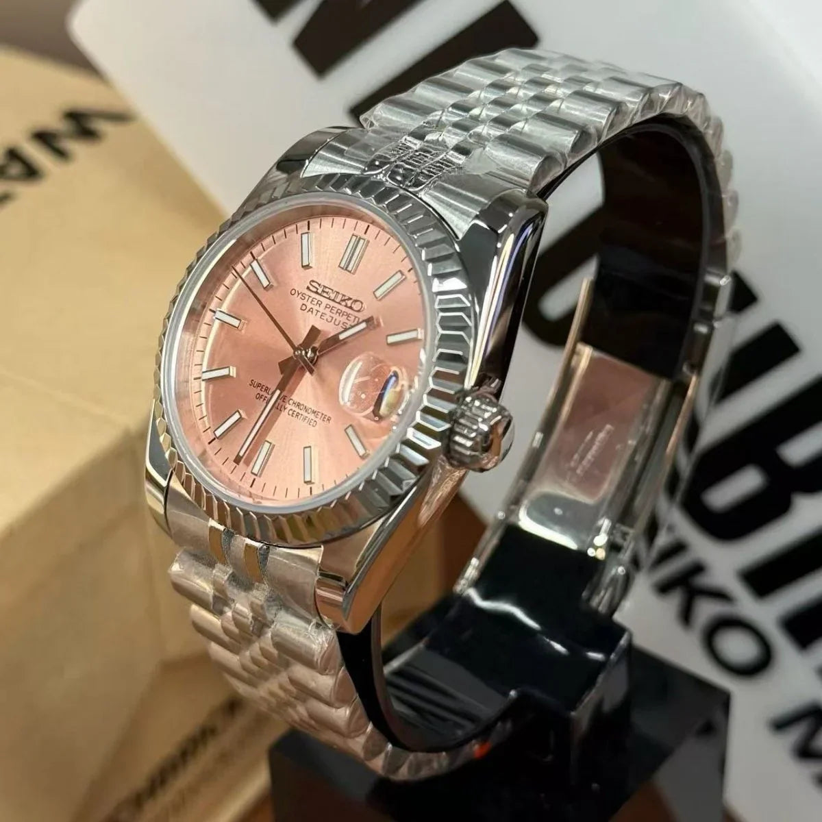 JUSTMOD | Champagne Pink Cream Dial NH35 - WB MOD WATCHES