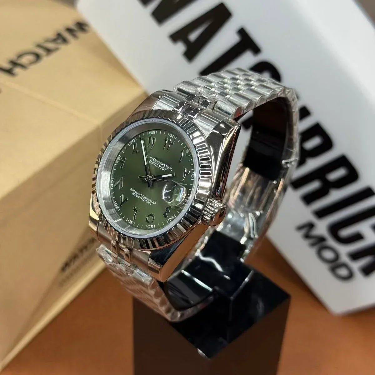 JUSTMOD | Green Sunburst Arabic 36/39mm - WATCHBRICK