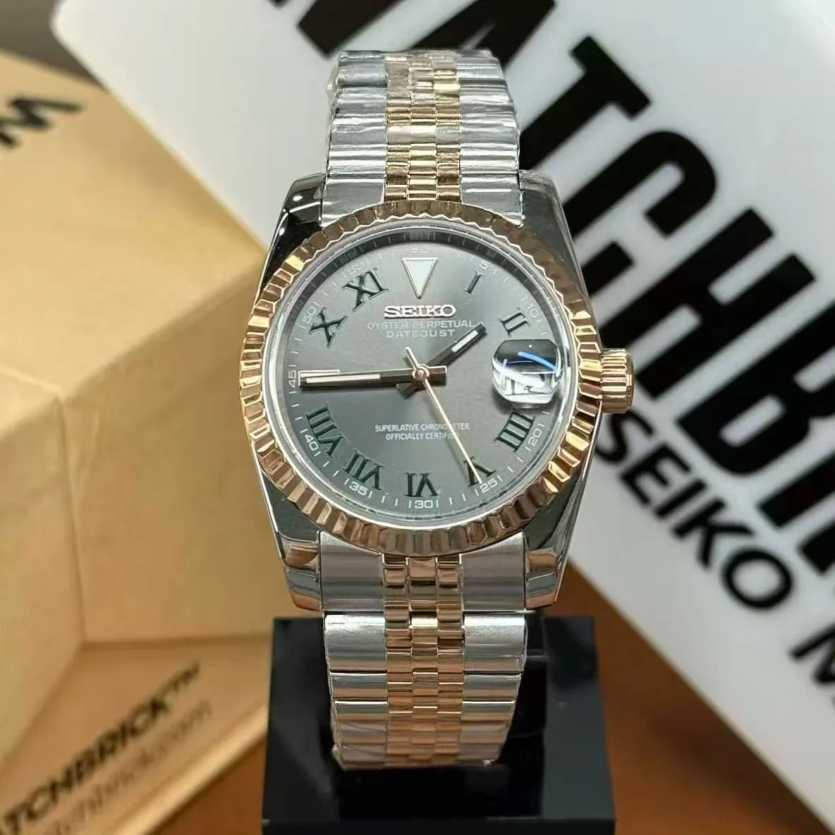 DATEJUST MOD | Two-Tone Wimbledon Roman NH35 - 398.00 WATCHBRICK