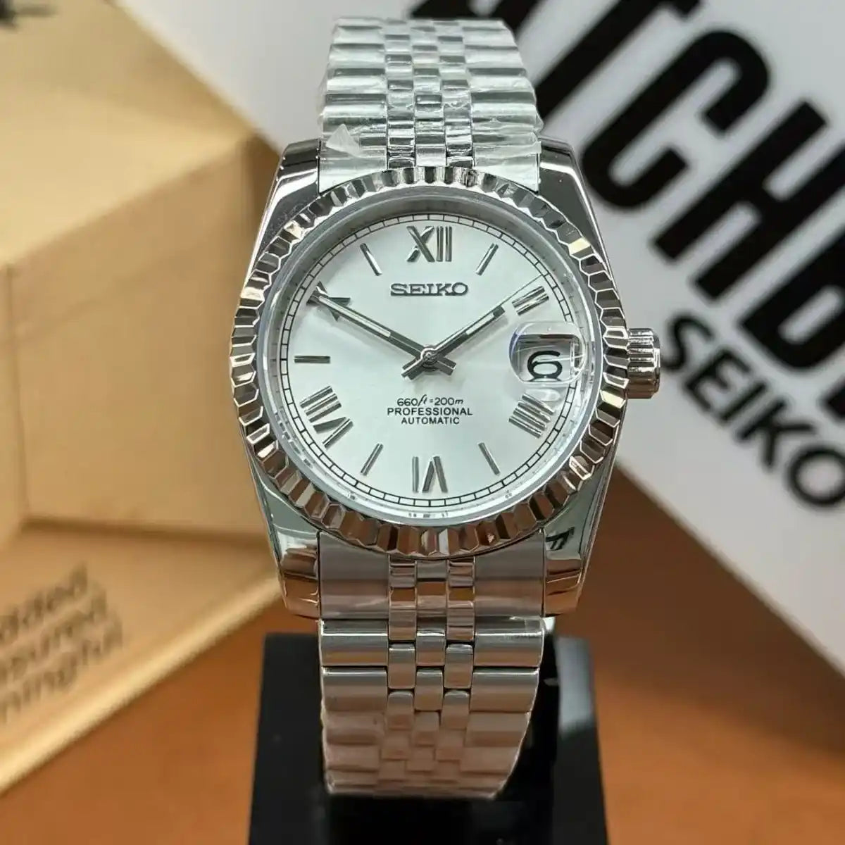 JUSTMOD | White Roman NH35 Seiko Mod – WATCHBRICK