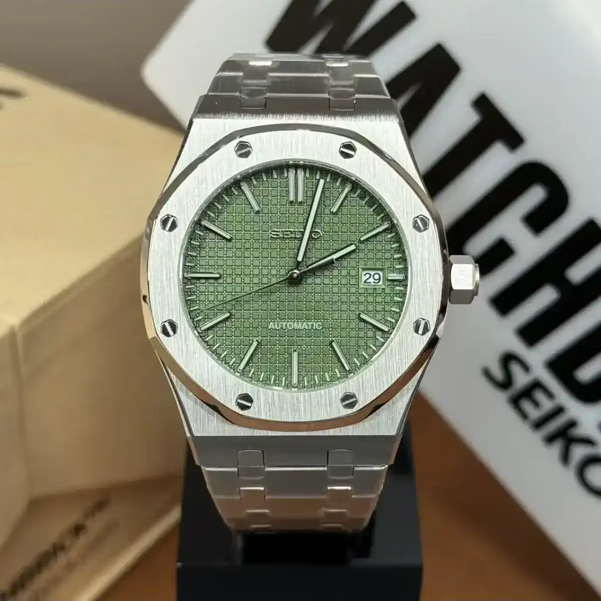 OAKMOD | Forest Brushed Green NH35 Custom Watch – WATCHBRICK