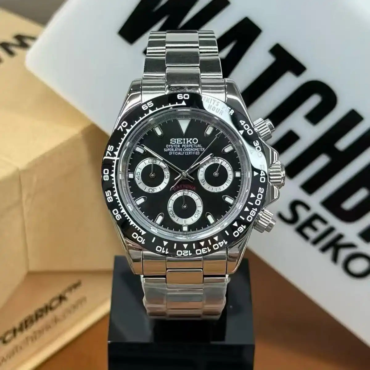 SEIKO MOD VK63 クォーツ パンダタイプ クロノグラフ稼働 SEITONA | Black Panda VK63 Custom Watch Custom Seiko Mod Watches